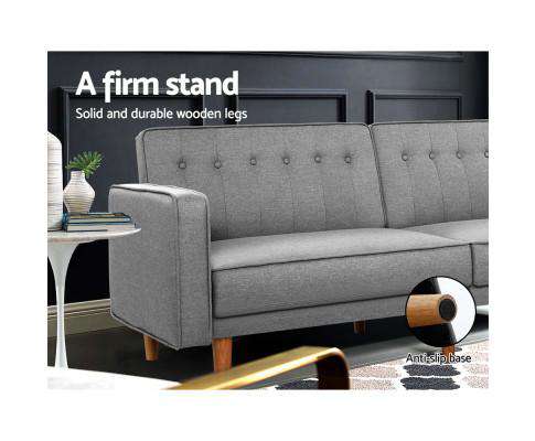 Artiss Sofa Sofa Bed Lounge 3 Seater Futon Couch Recline Chair Wooden 195cm Fabric