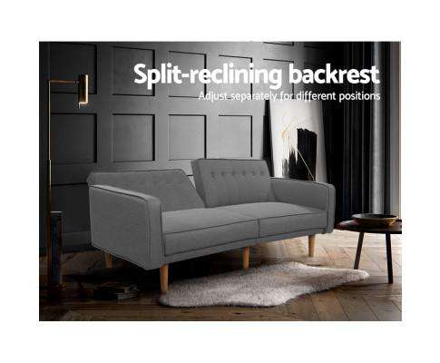 Artiss Sofa Sofa Bed Lounge 3 Seater Futon Couch Recline Chair Wooden 195cm Fabric