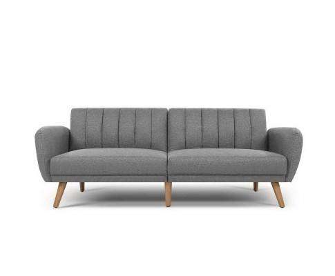 Artiss Sofa Sofa Bed Lounge 3 Seater Futon Couch Recline Chair Wooden 207cm Fabric - Grey