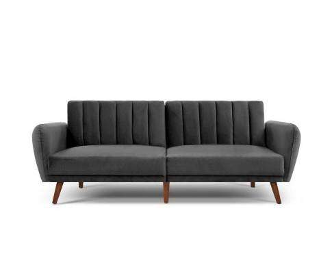 Artiss Sofa Sofa Bed Lounge 3 Seater Futon Couch Recline Chair Wooden 207cm Velvet - Dark rey