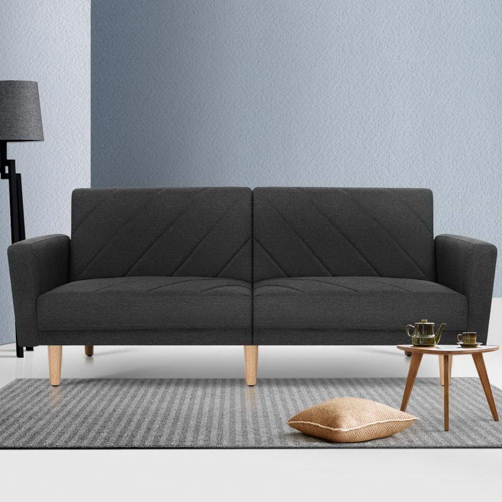 Artiss Sofa Sofa Bed Lounge 3 Seater Futon Couch Wood Furniture Dark Grey Fabric 193cm