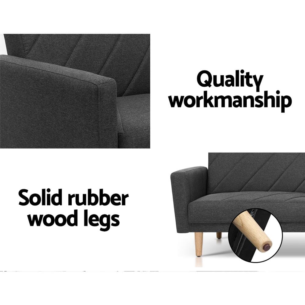 Artiss Sofa Sofa Bed Lounge 3 Seater Futon Couch Wood Furniture Dark Grey Fabric 193cm