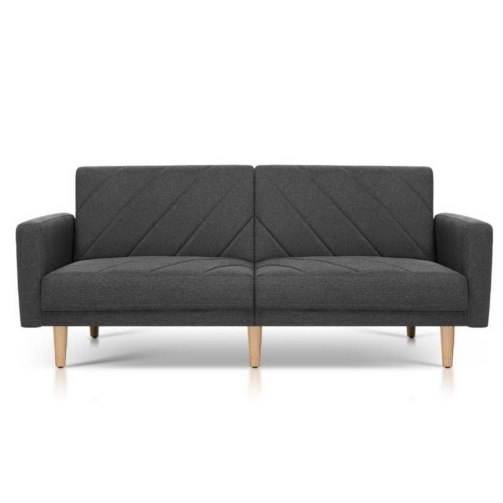 Artiss Sofa Sofa Bed Lounge 3 Seater Futon Couch Wood Furniture Dark Grey Fabric 193cm