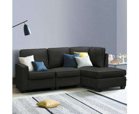 Artiss Sofa Sofa Lounge Set 4 Seater Modular Chaise Chair Couch Fabric Dark Grey
