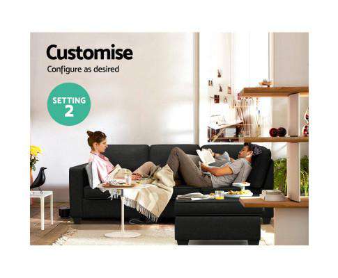 Artiss Sofa Sofa Lounge Set 4 Seater Modular Chaise Chair Couch Fabric Dark Grey