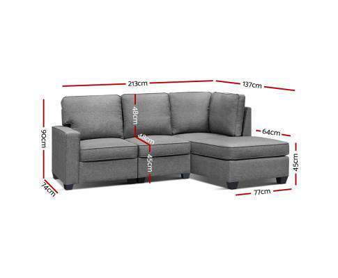 Artiss Sofa Sofa Lounge Set 4 Seater Modular Chaise Chair Suite Couch Fabric Grey
