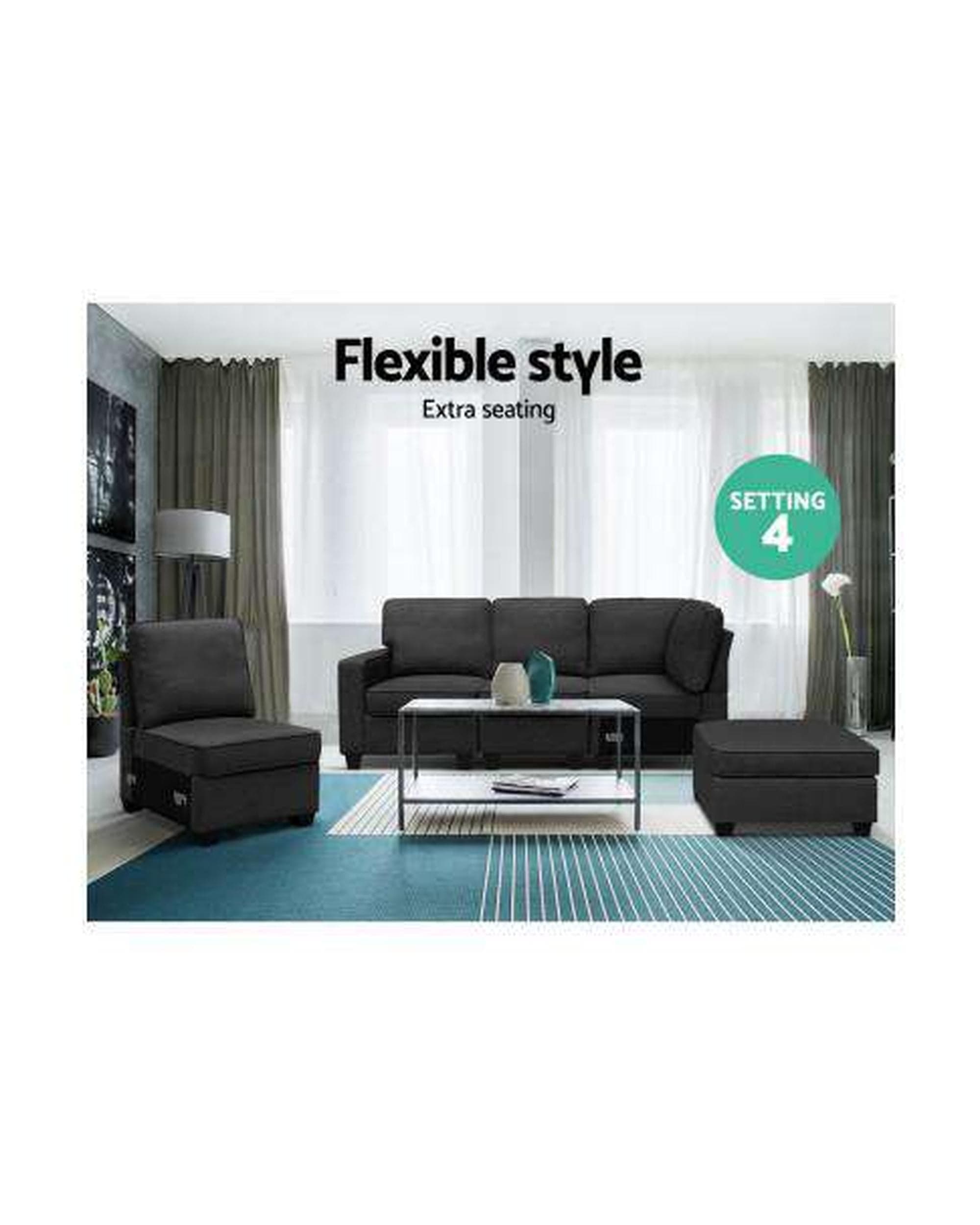 Artiss Sofa Sofa Lounge Set 5 Seater Modular Chaise Chair Suite Couch Dark Grey