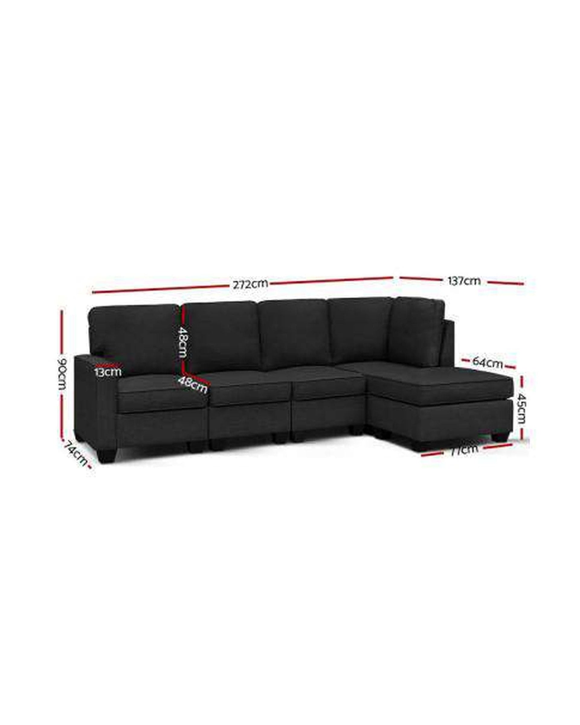 Artiss Sofa Sofa Lounge Set 5 Seater Modular Chaise Chair Suite Couch Dark Grey