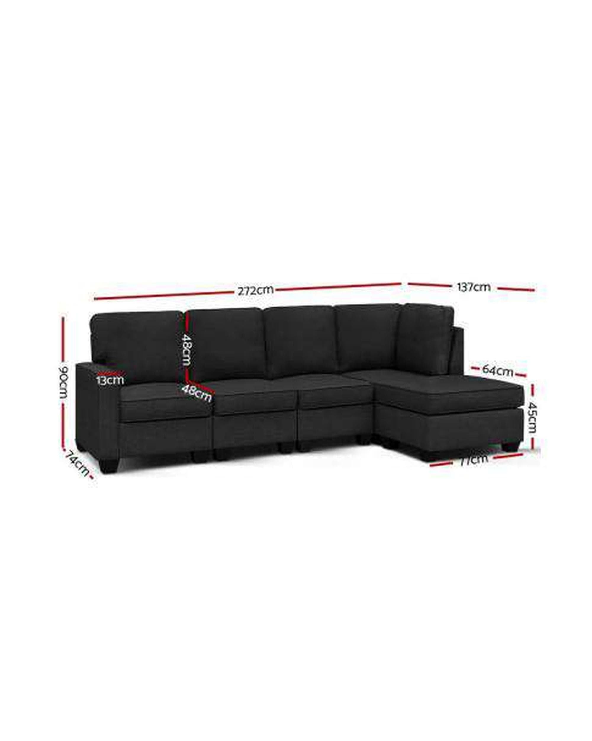 Artiss Sofa Sofa Lounge Set 5 Seater Modular Chaise Chair Suite Couch Dark Grey