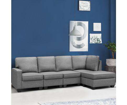 Artiss Sofa Sofa Lounge Set 5 Seater Modular Chaise Chair Suite Couch Fabric Grey