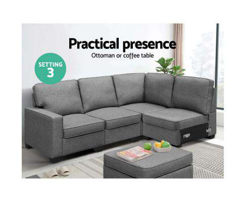Artiss Sofa Sofa Lounge Set 5 Seater Modular Chaise Chair Suite Couch Fabric Grey