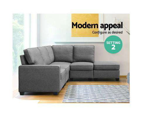 Artiss Sofa Sofa Lounge Set 5 Seater Modular Chaise Chair Suite Couch Fabric Grey