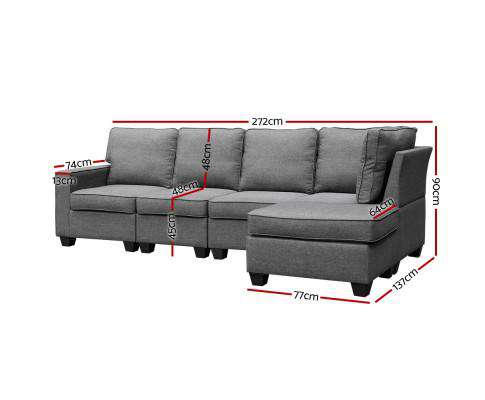 Artiss Sofa Sofa Lounge Set 5 Seater Modular Chaise Chair Suite Couch Fabric Grey