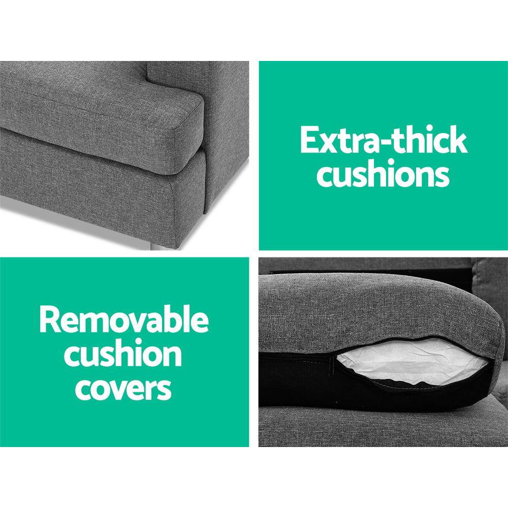 Artiss Sofa Sofa Lounge Set Couch Futon Corner Chaise Fabric 3 Seater Suite Grey