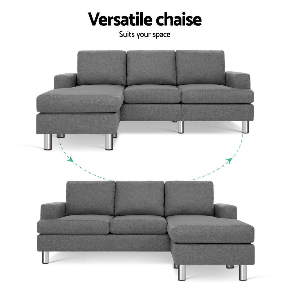 Artiss Sofa Sofa Lounge Set Couch Futon Corner Chaise Fabric 3 Seater Suite Grey