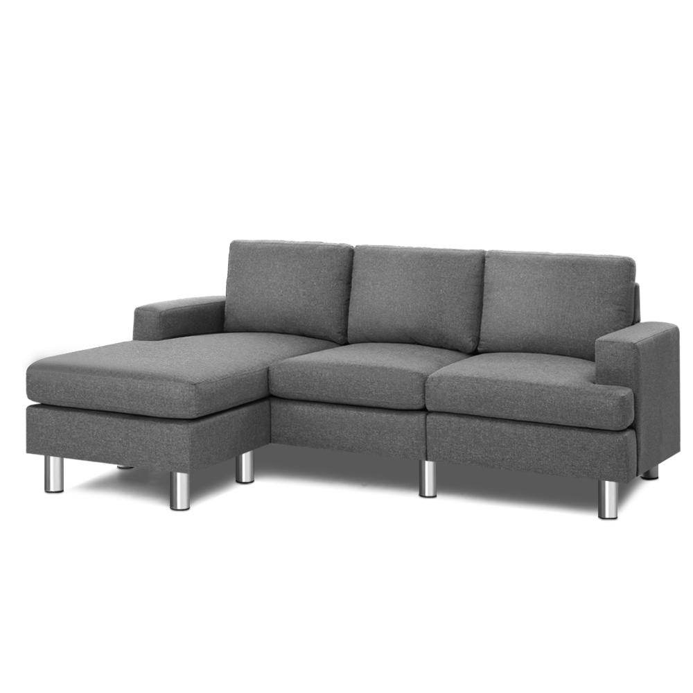 Artiss Sofa Sofa Lounge Set Couch Futon Corner Chaise Fabric 3 Seater Suite Grey