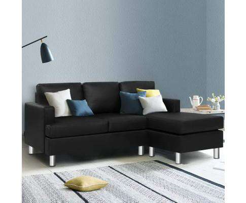 Artiss Sofa Sofa Lounge Set Couch Futon Corner Chaise Leather 4 Seater Suite Black