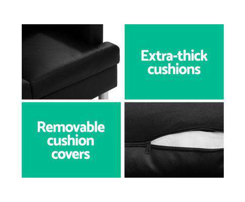 Artiss Sofa Sofa Lounge Set Couch Futon Corner Chaise Leather 4 Seater Suite Black