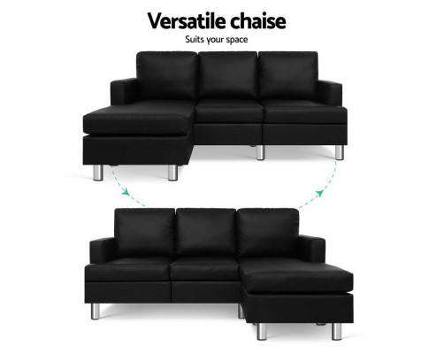 Artiss Sofa Sofa Lounge Set Couch Futon Corner Chaise Leather 4 Seater Suite Black
