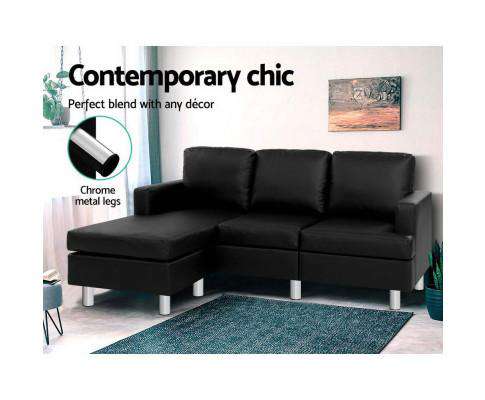 Artiss Sofa Sofa Lounge Set Couch Futon Corner Chaise Leather 4 Seater Suite Black