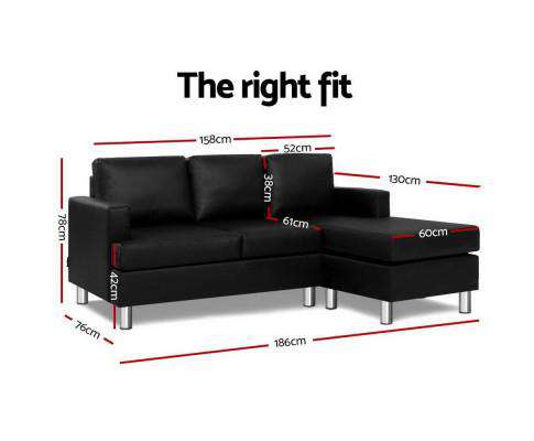 Artiss Sofa Sofa Lounge Set Couch Futon Corner Chaise Leather 4 Seater Suite Black