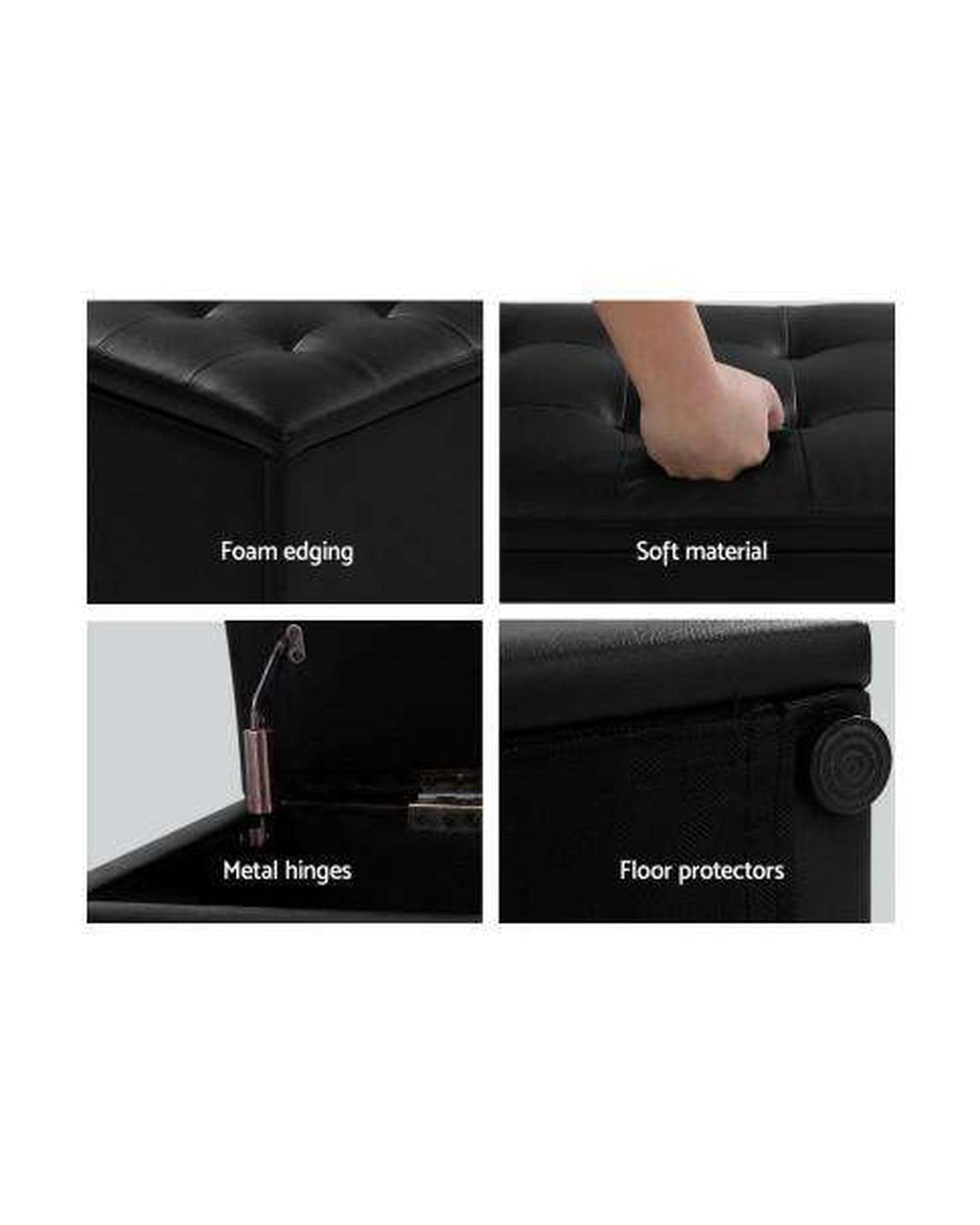 Artiss Ottoman Storage Ottoman Blanket Box Black LARGE Leather Rest Chest Toy Foot Stool