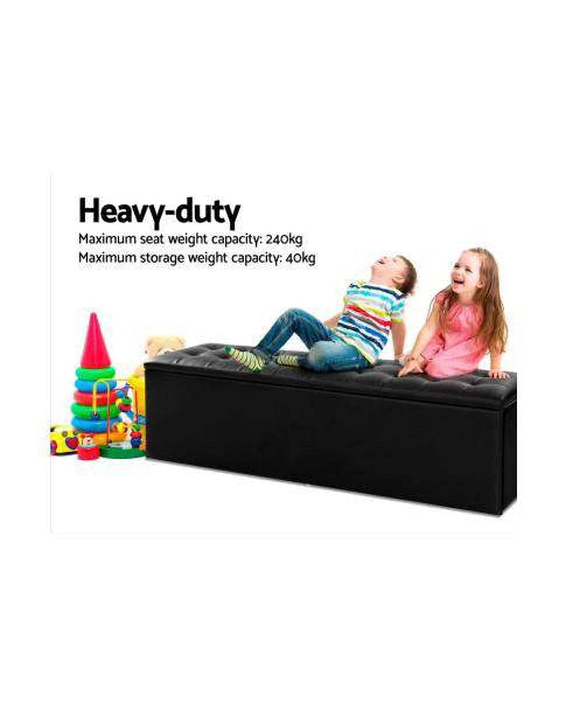 Artiss Ottoman Storage Ottoman Blanket Box Black LARGE Leather Rest Chest Toy Foot Stool