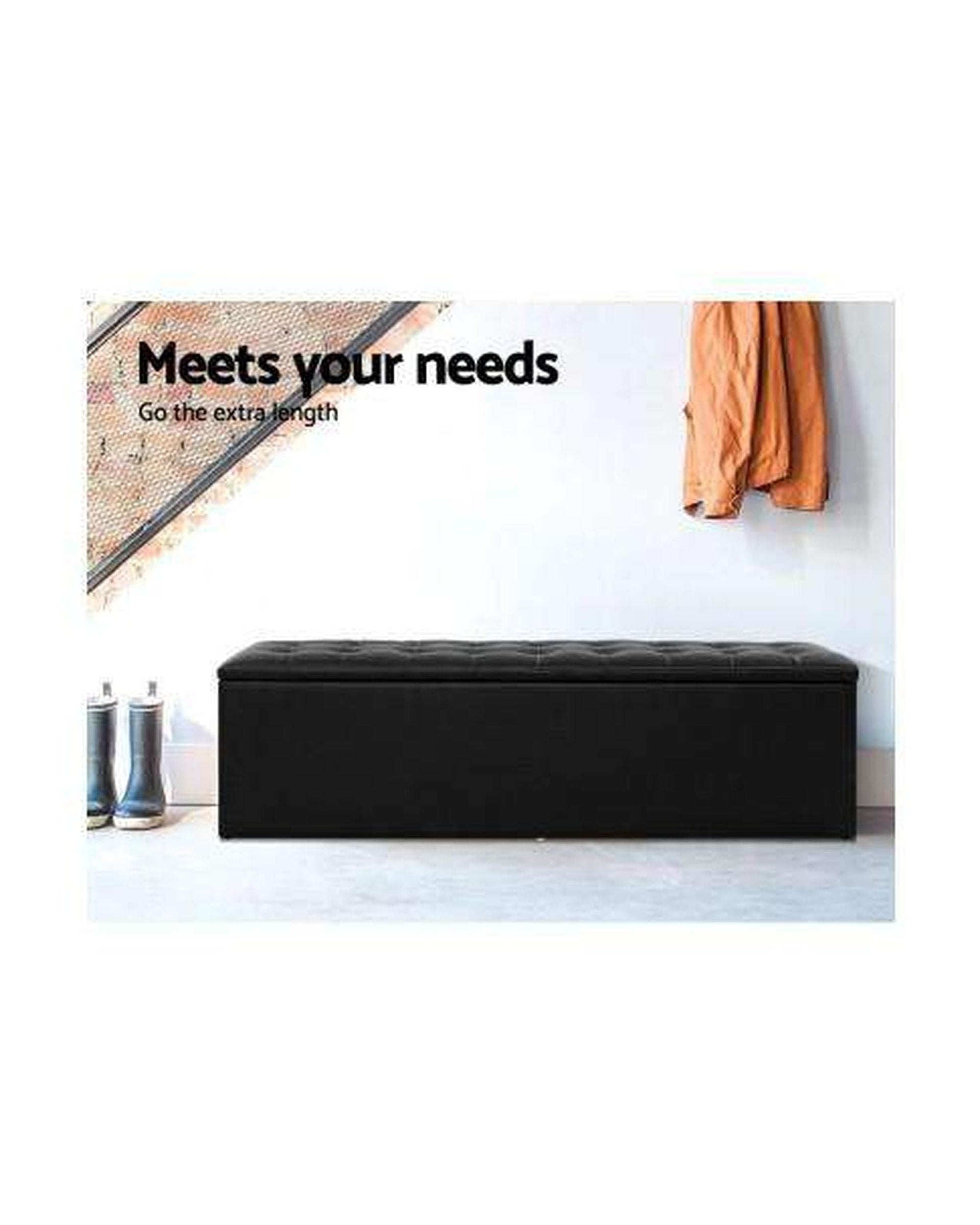 Artiss Ottoman Storage Ottoman Blanket Box Black LARGE Leather Rest Chest Toy Foot Stool