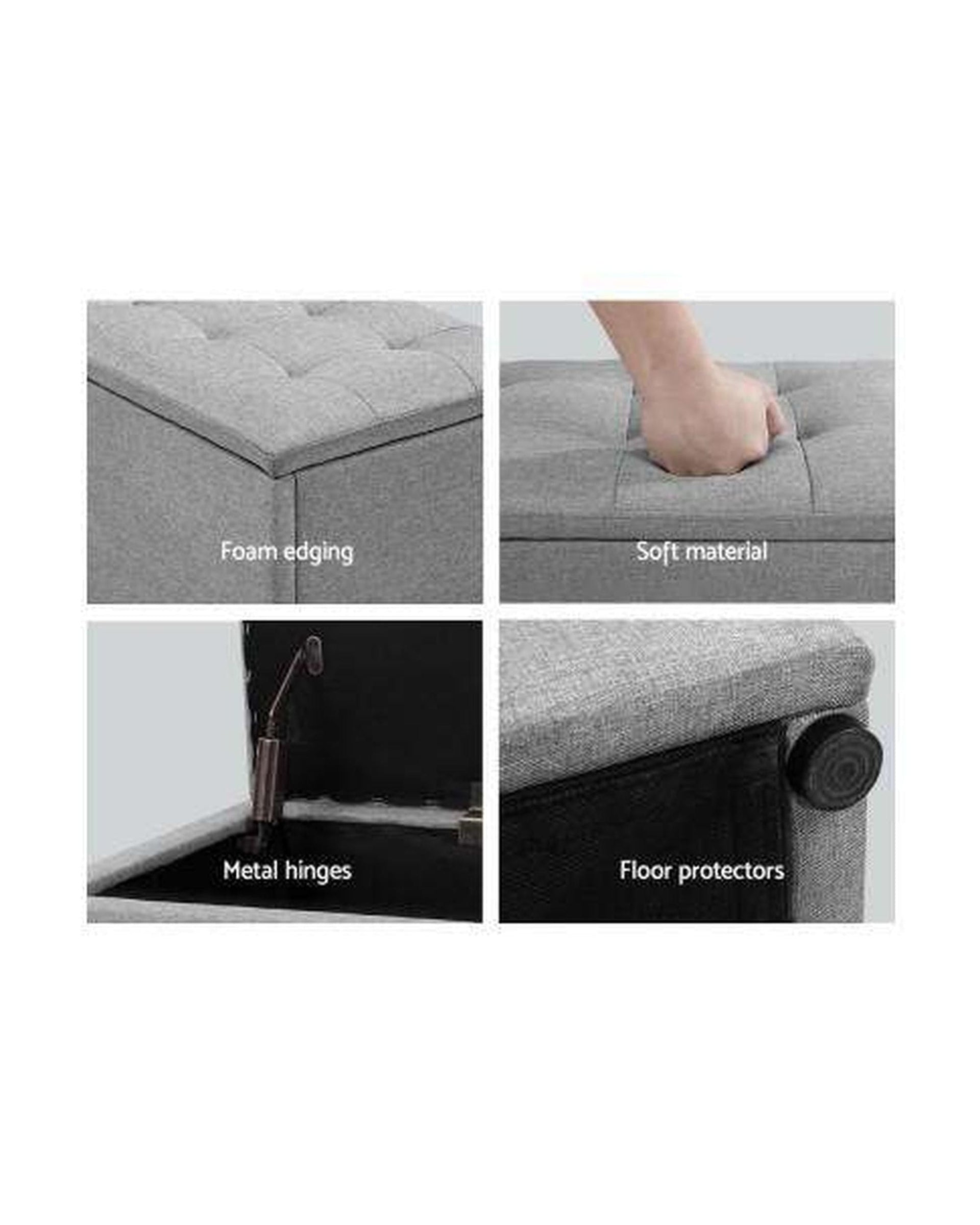 Artiss Ottoman Storage Ottoman Blanket Box Grey LARGE Fabric Rest Chest Toy Foot Stool