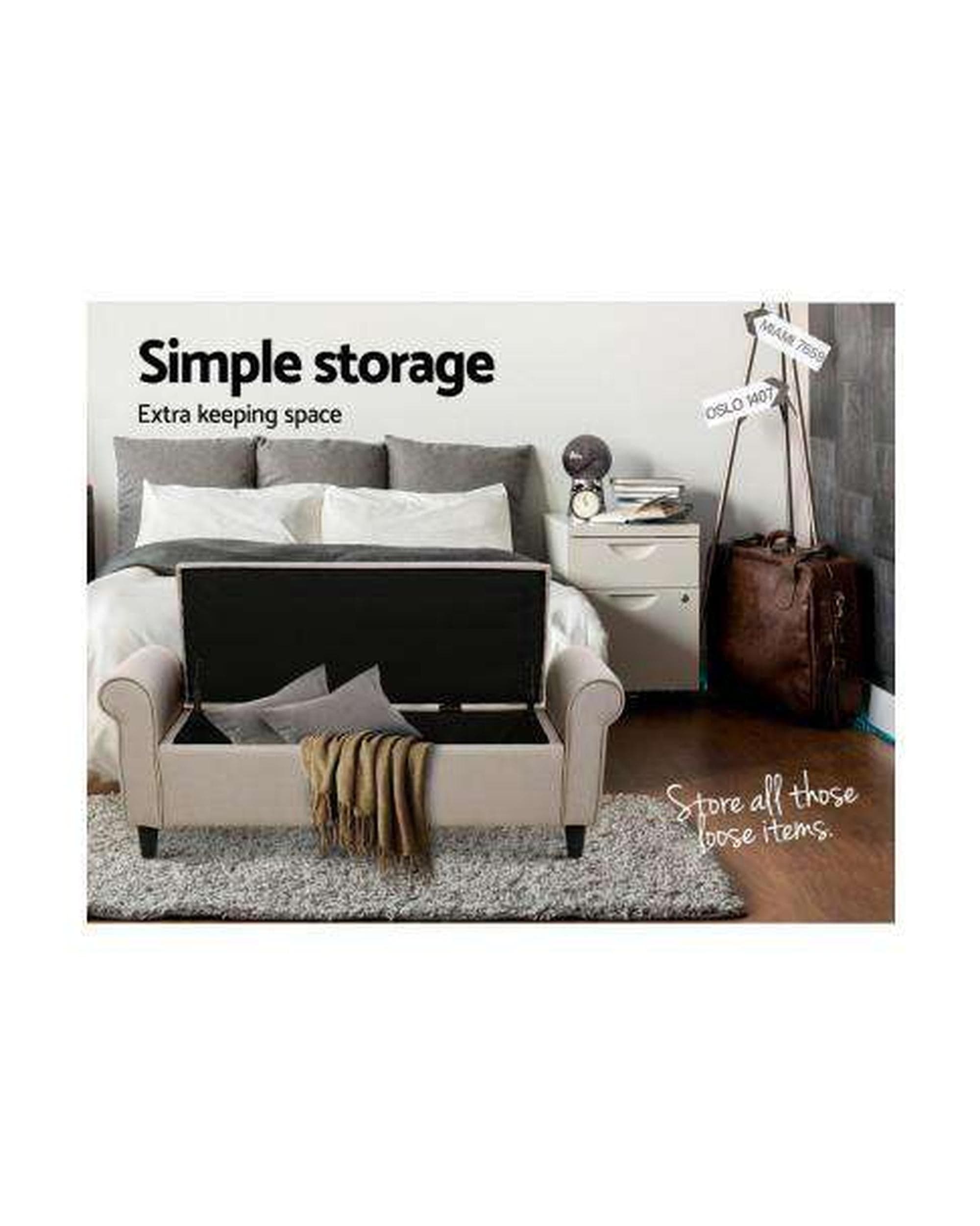 Artiss Ottoman Storage Ottoman Blanket Box Linen Fabric Arm Foot Stool Couch Chest Large