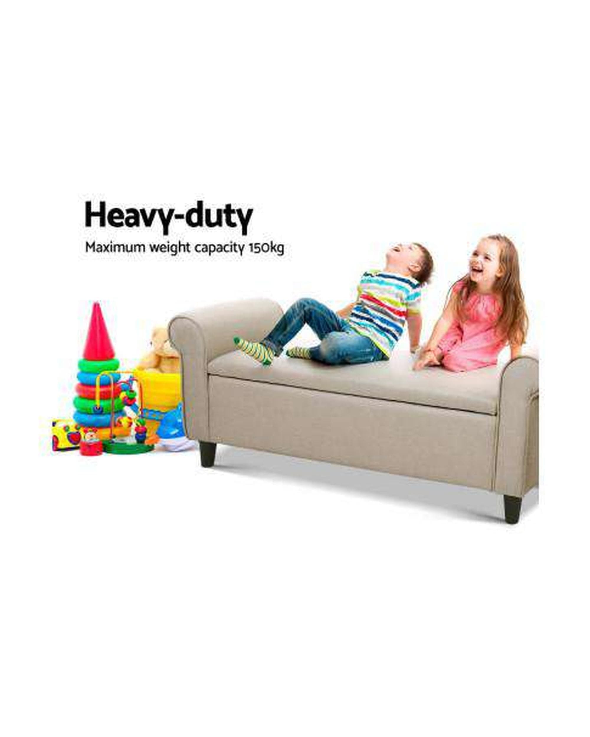 Artiss Ottoman Storage Ottoman Blanket Box Linen Fabric Arm Foot Stool Couch Chest Large