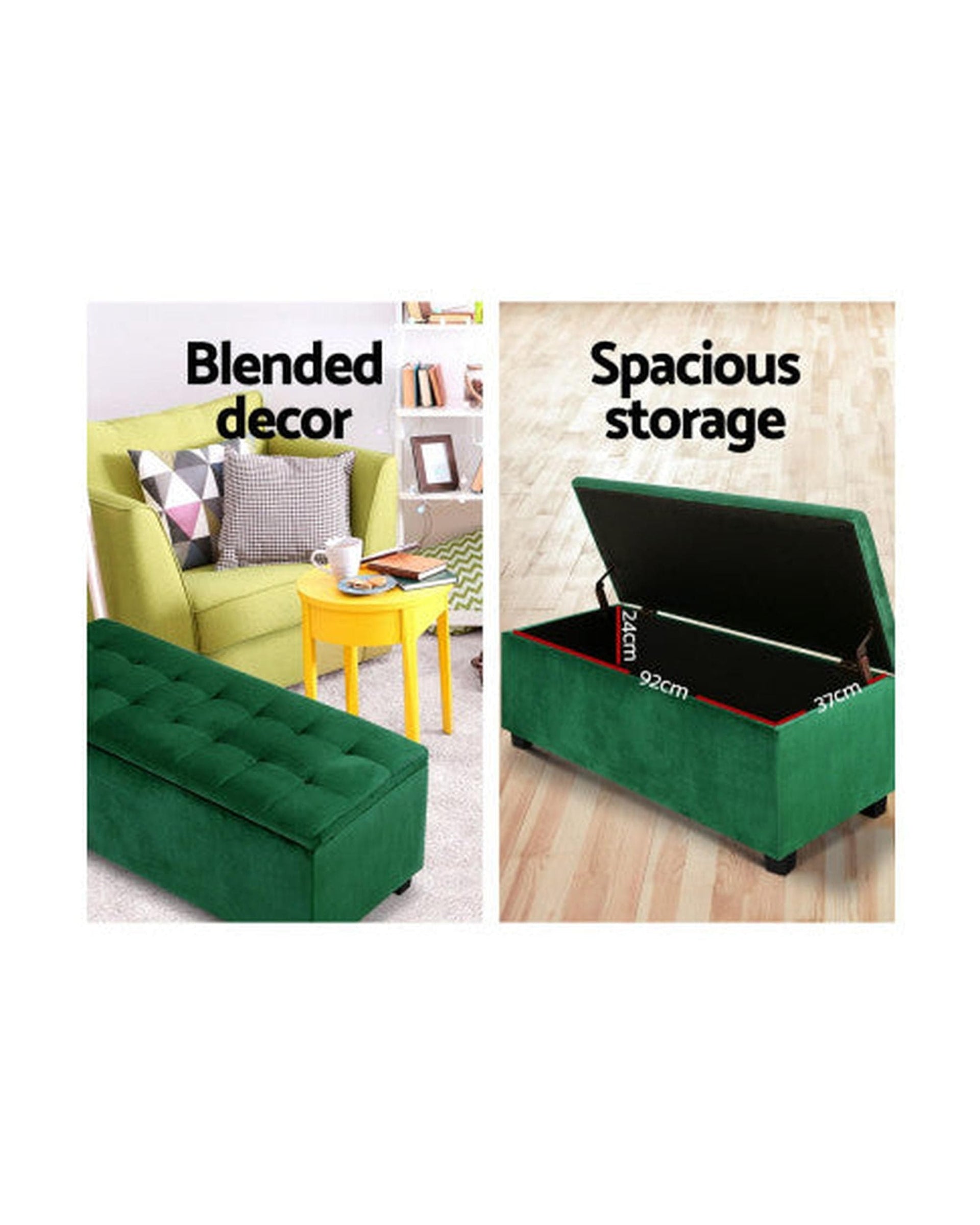 Artiss Ottoman Storage Ottoman Blanket Box Velvet Footstool Rest Chest Couch Toy Green