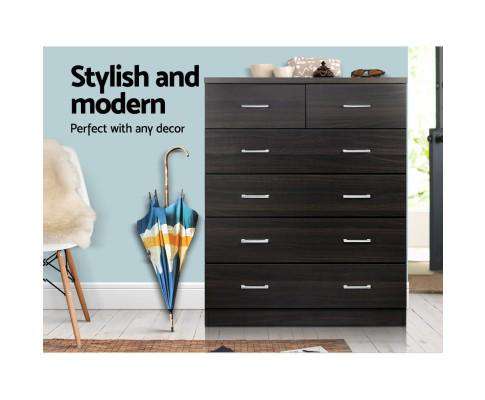 Artiss Chest of Drawers Tallboy 6 Drawers Storage Cabinet - Walnut