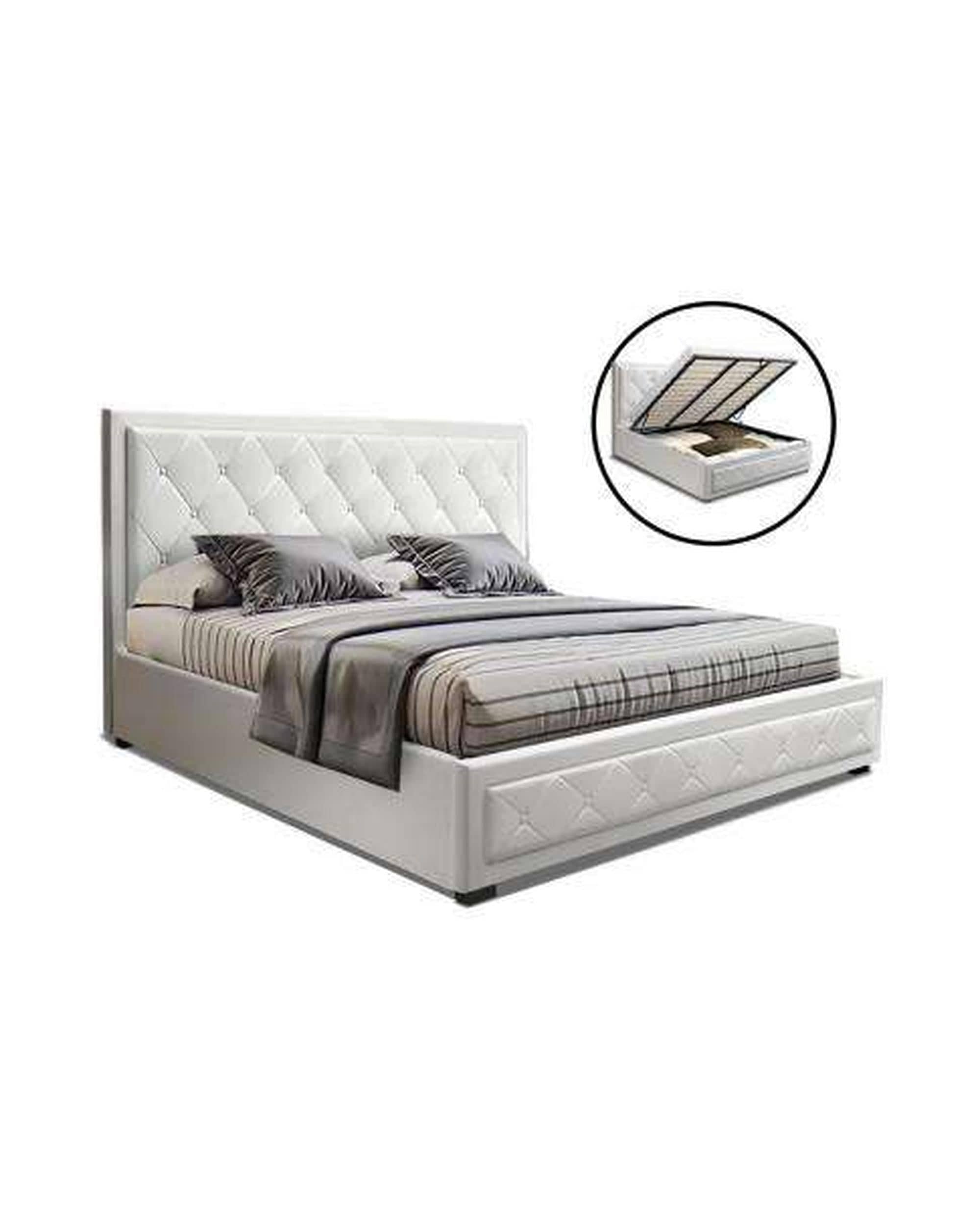 Artiss Bedframe TIYO Gas Lift Bed Frame Base With Storage Mattress PU Leather - White