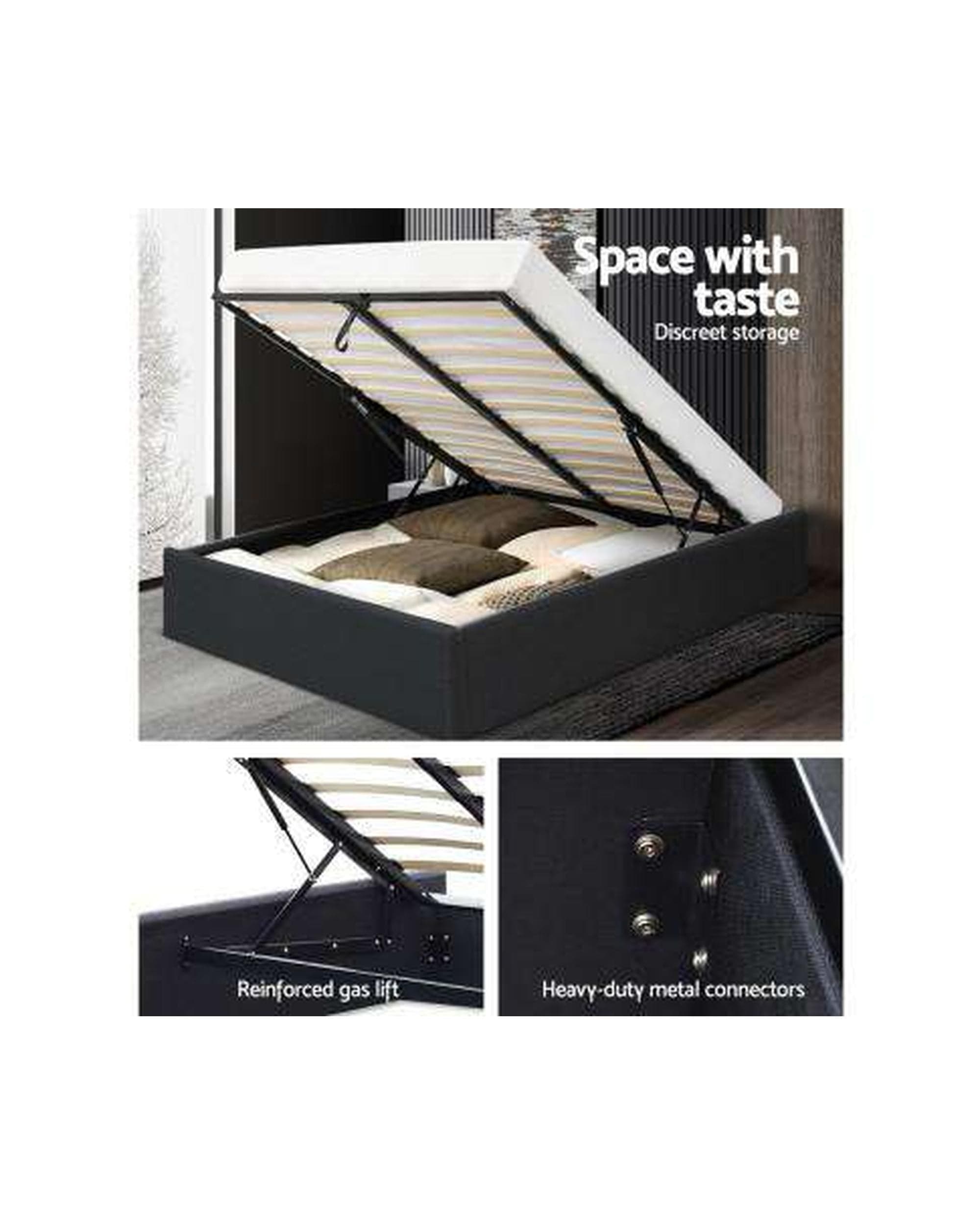 Artiss Bedframe TOKI Storage Gas Lift Bed Frame without Headboard Fabric - Charcoal