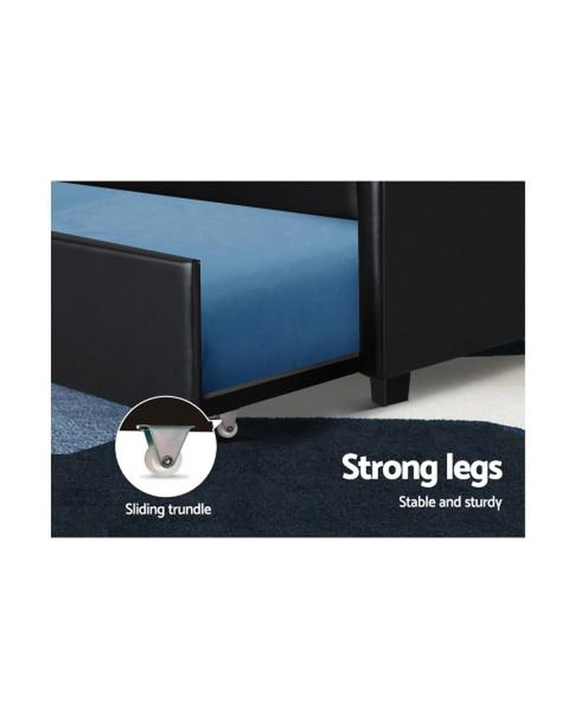 Artiss Bedframe Trundle Bed Frame Wooden Bed King Single Size Base Daybed Mattress Wood Leather