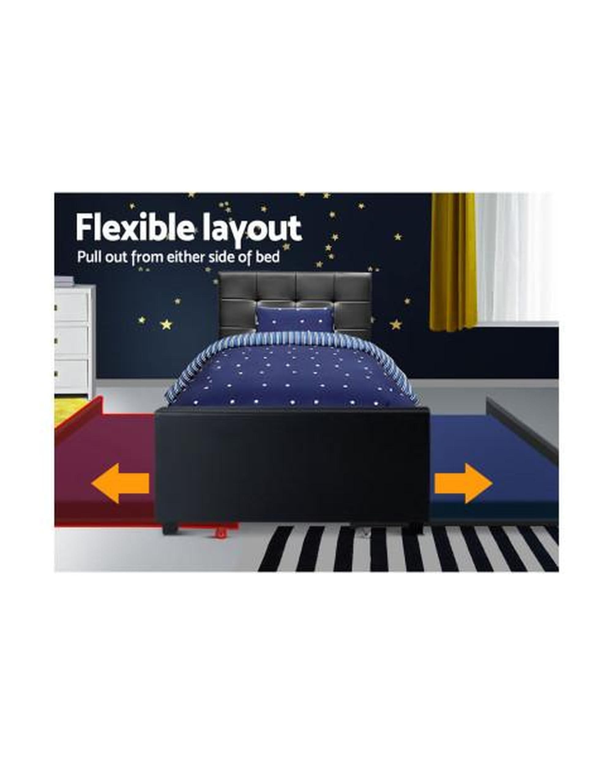 Artiss Bedframe Trundle Bed Frame Wooden Bed King Single Size Base Daybed Mattress Wood Leather