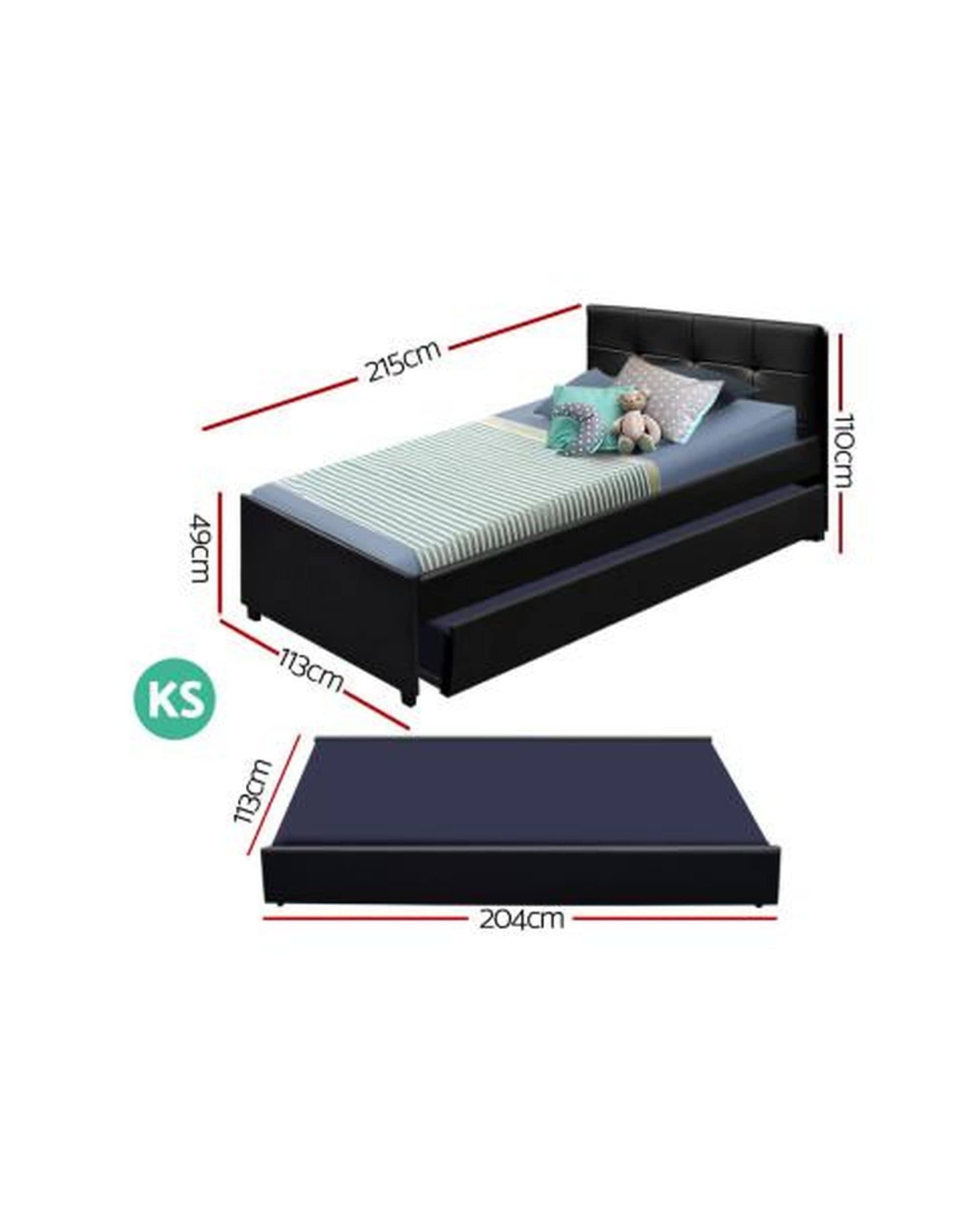 Artiss Bedframe Trundle Bed Frame Wooden Bed King Single Size Base Daybed Mattress Wood Leather