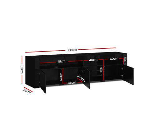 Artiss TV Unit TV Cabinet Entertainment Unit Stand RGB LED Gloss 3 Doors 180cm Black