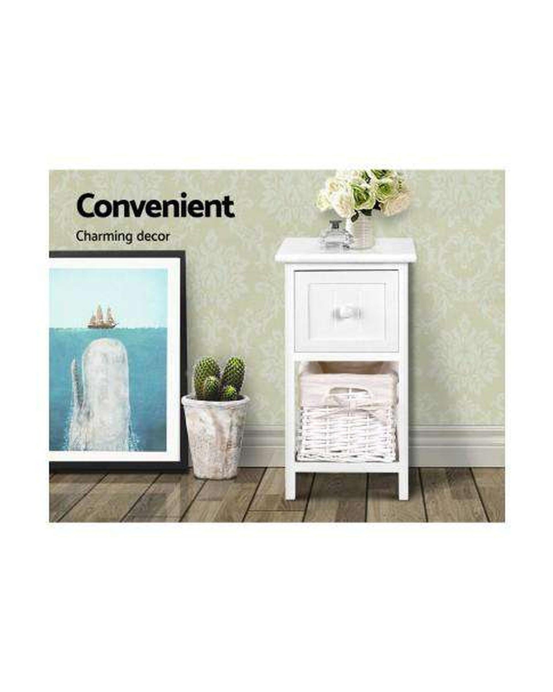 Artiss Bedside Table Twin Pack Budget Bedside Table - White