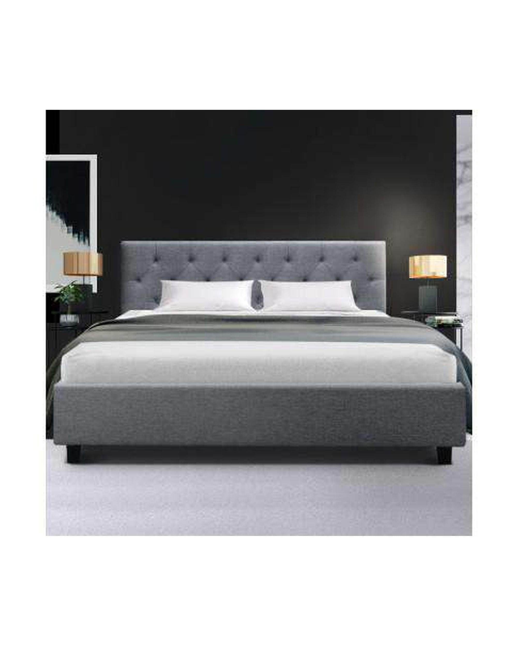 Artiss Bedframe VANKE Bed Frame Base Fabric Headboard Wooden Mattress