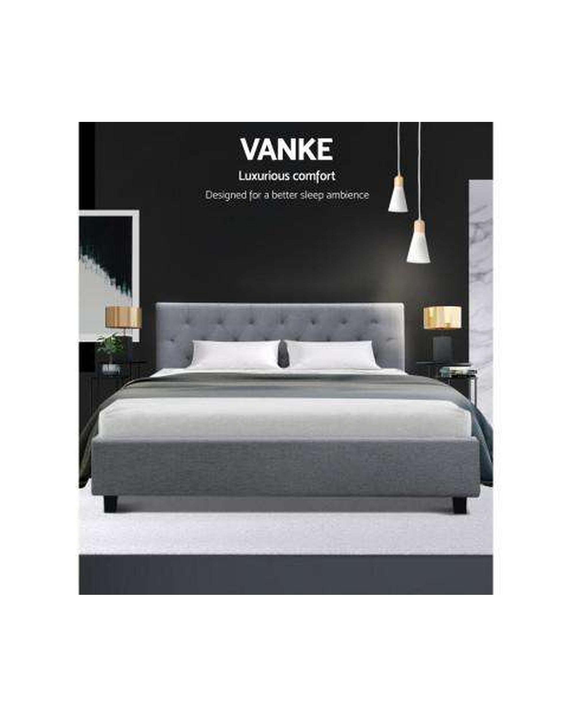 Artiss Bedframe VANKE Bed Frame Base Fabric Headboard Wooden Mattress