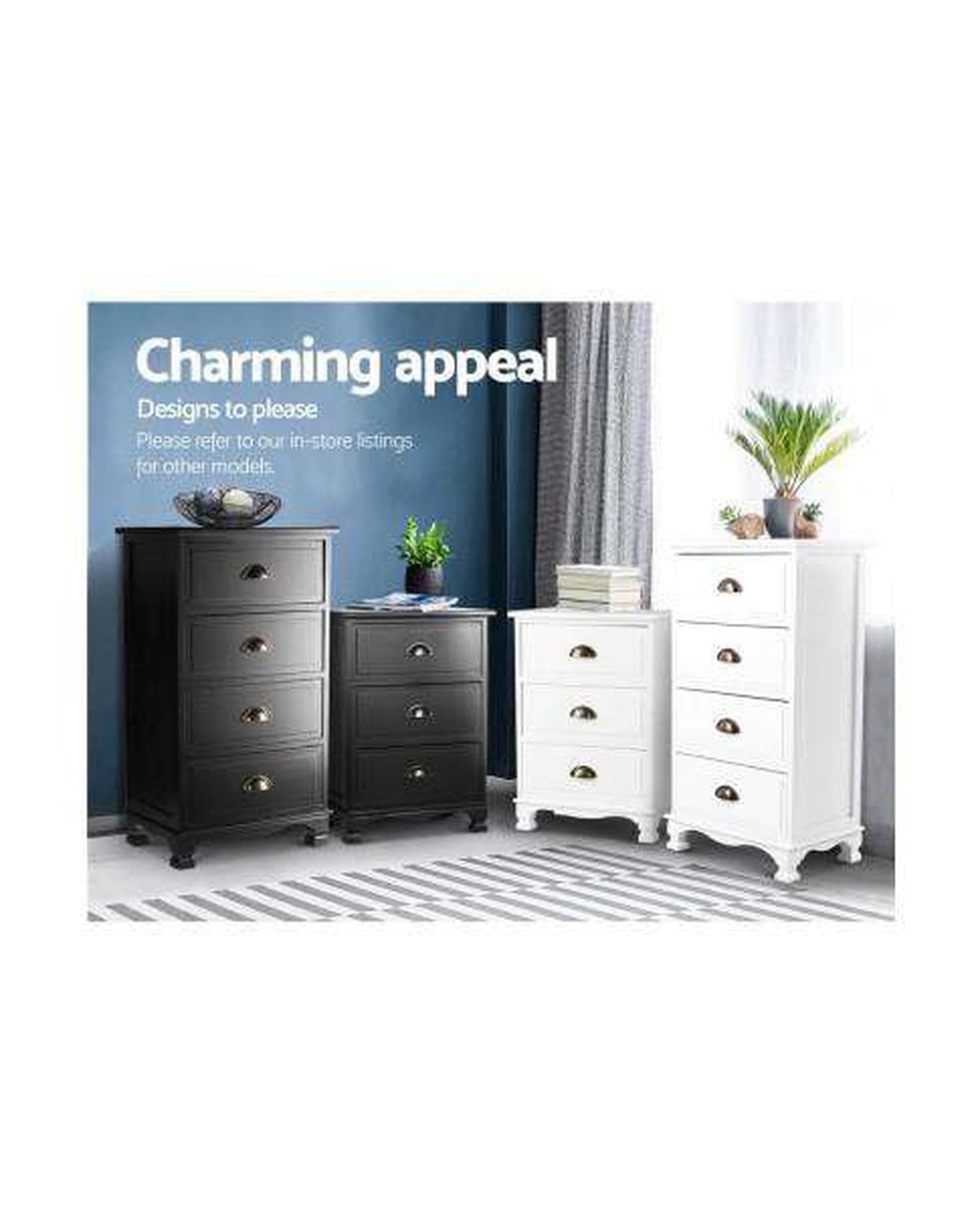 Artiss Bedside Table Vintage Bedside - Black