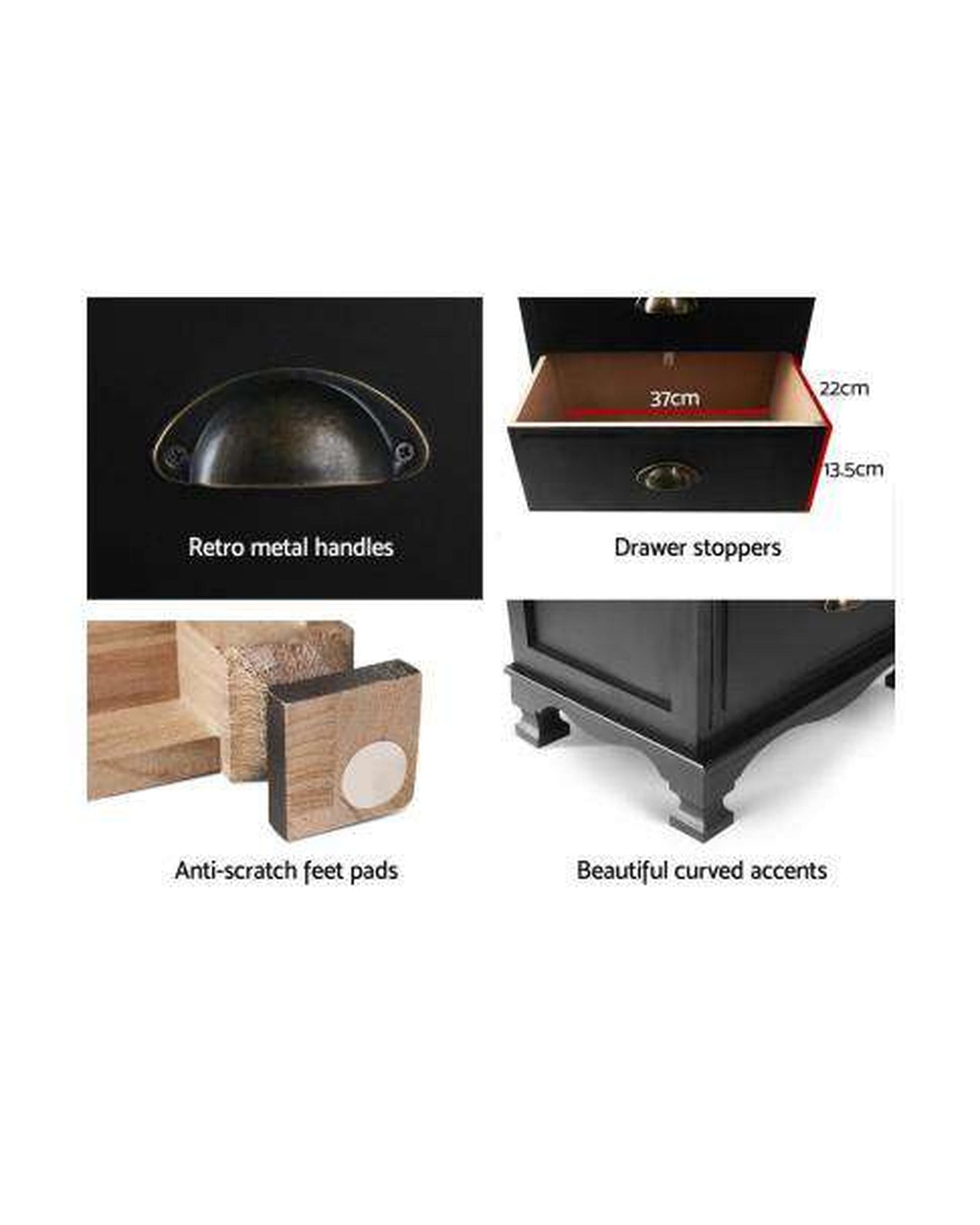 Artiss Bedside Table Vintage Bedside - Black
