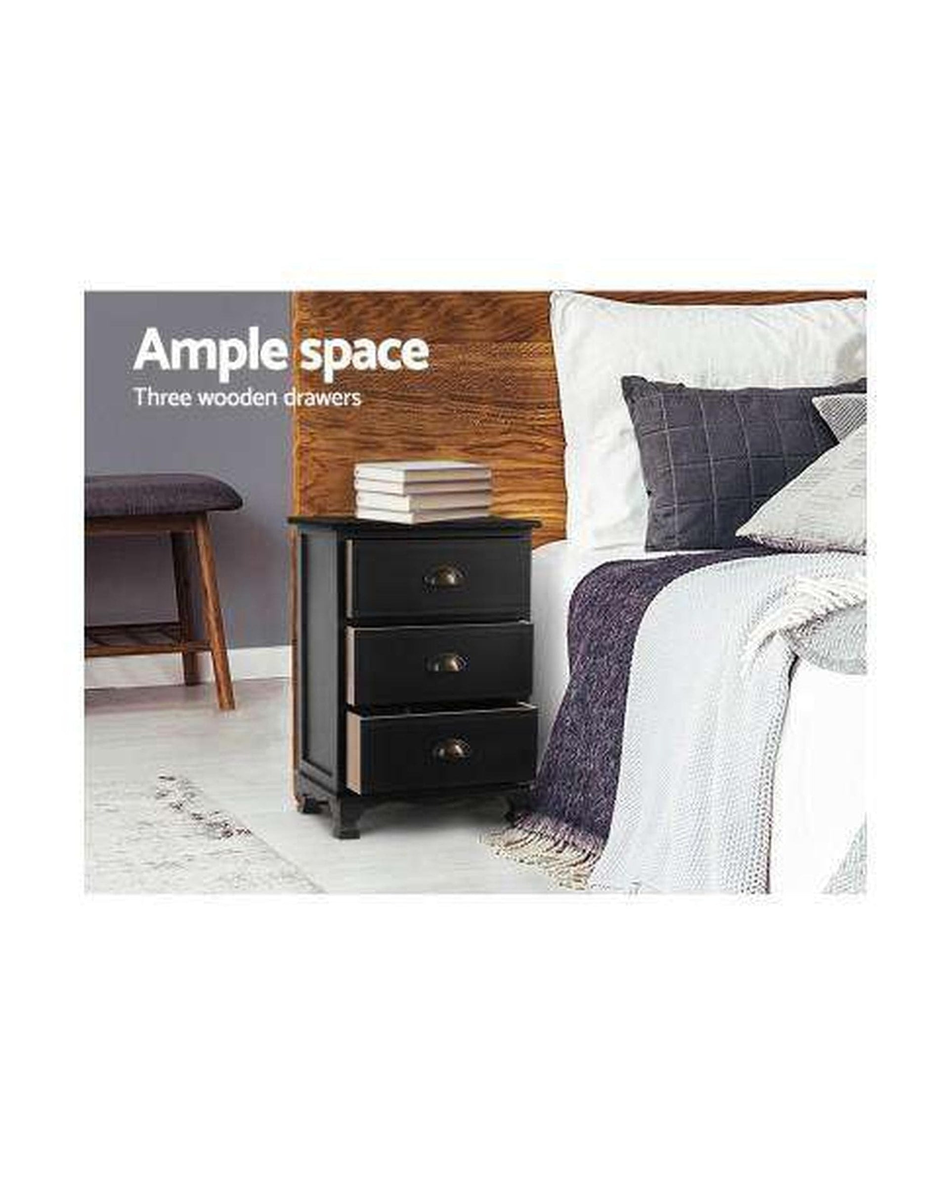 Artiss Bedside Table Vintage Bedside - Black