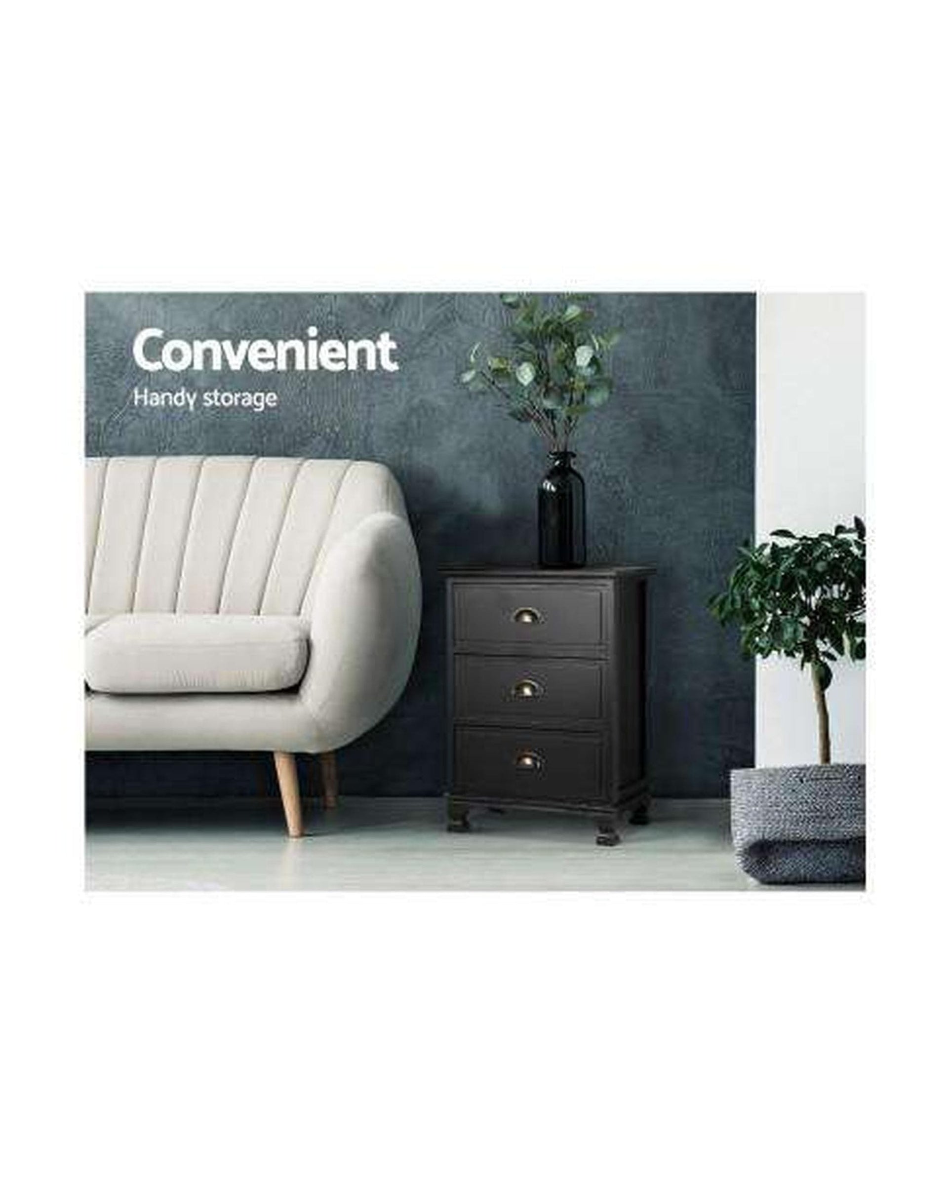 Artiss Bedside Table Vintage Bedside - Black