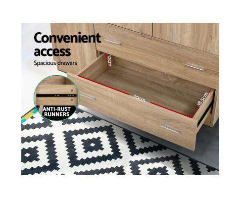 Artiss Chest of Drawers Wardrobe Bedroom Clothes Closet 3 Doors Storage Cabinet Organiser Armoire