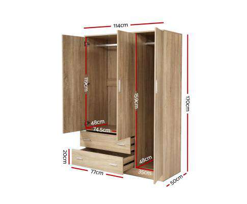 Artiss Chest of Drawers Wardrobe Bedroom Clothes Closet 3 Doors Storage Cabinet Organiser Armoire