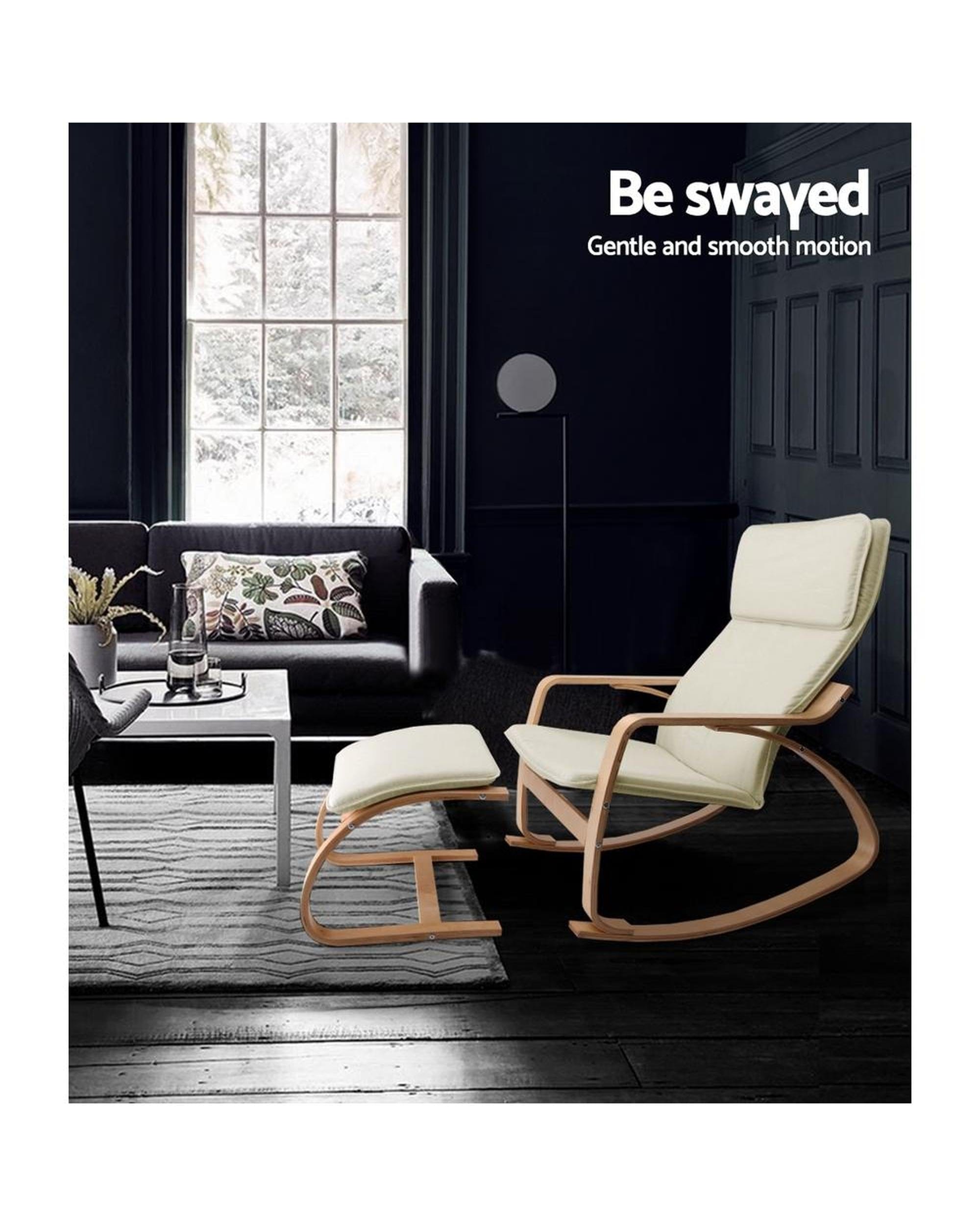 Artiss Accent Chair Wooden Armchair with Foot Stool - Beige