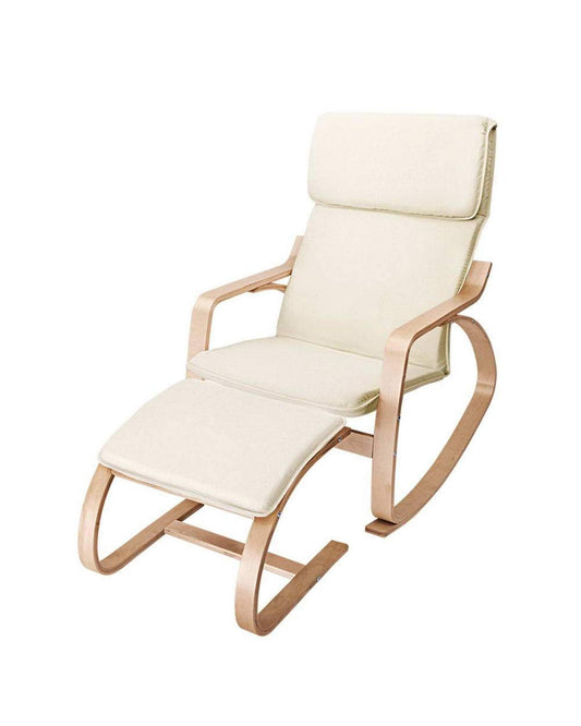 Artiss Accent Chair Wooden Armchair with Foot Stool - Beige